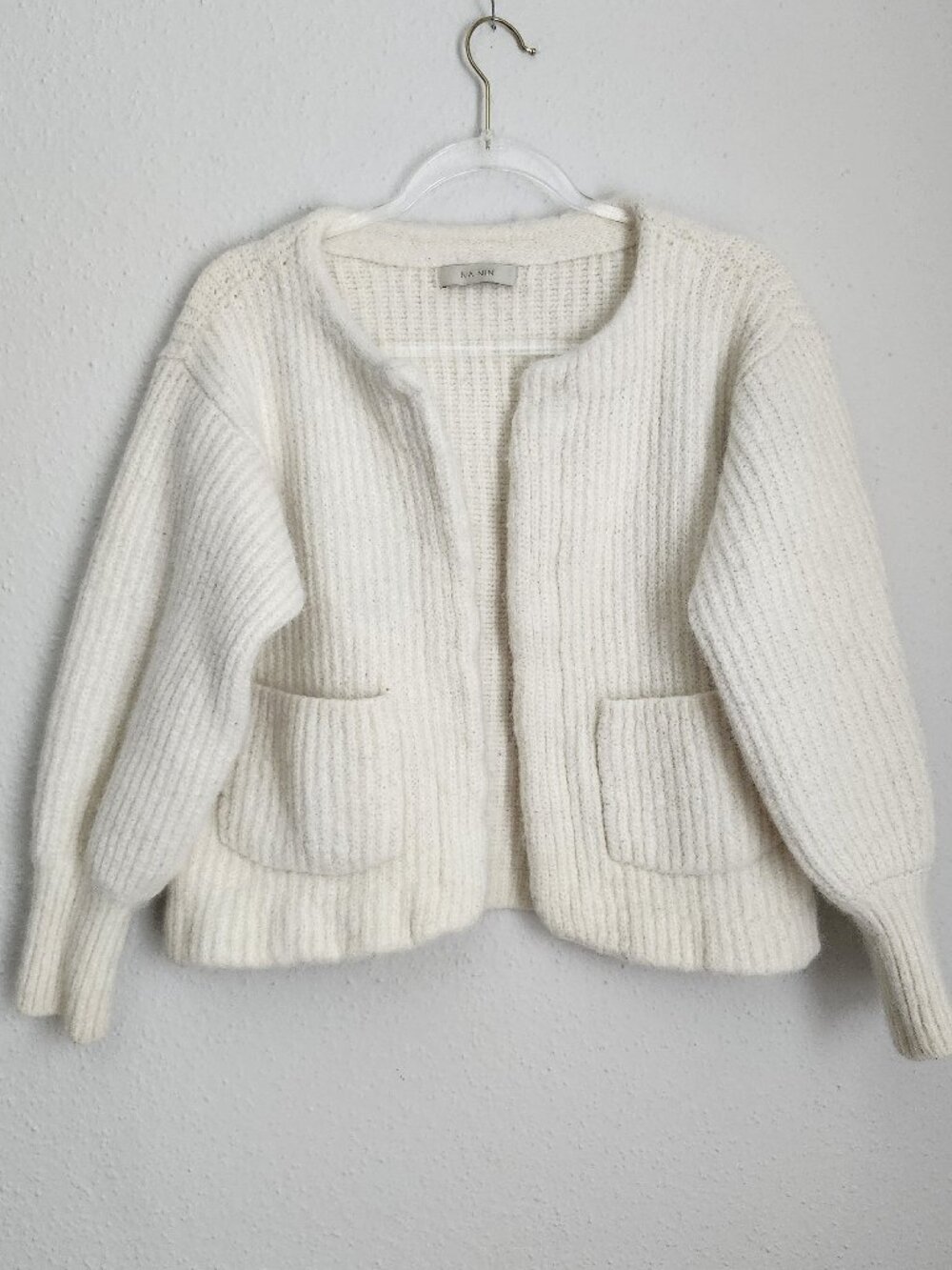 NA NIN Baby Alpaca Merino Wool Blend Ivory Cardigan Sweater O/S